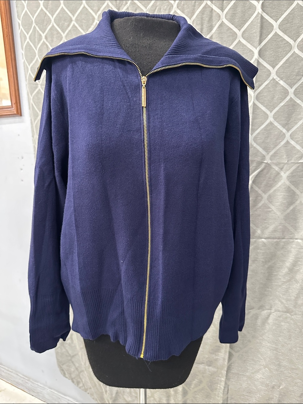 Marc New York Navy Zip-Front Crewneck Sweater